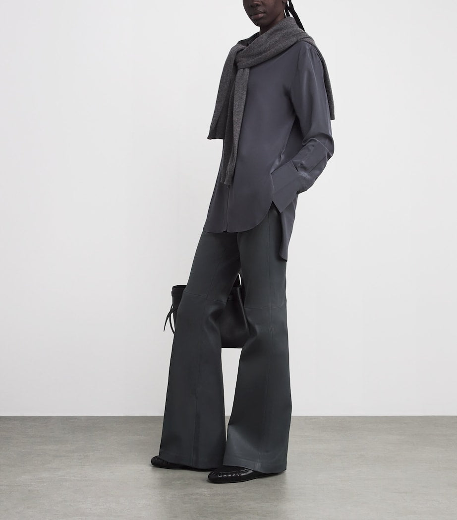 Joseph Grey Lambskin Tafira Flared Trousers