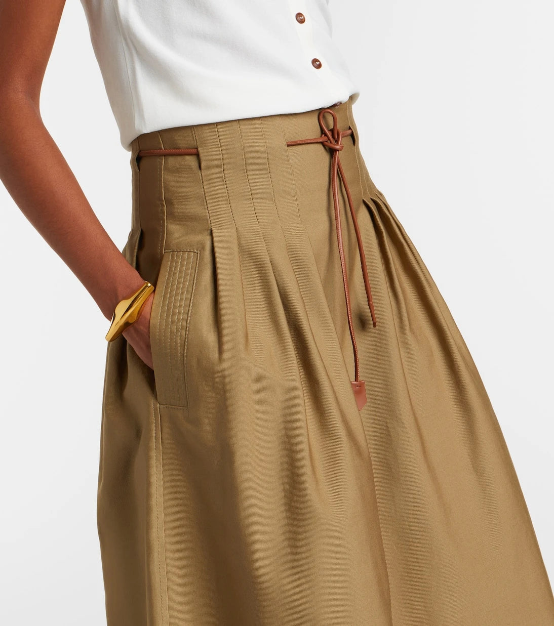 Max Mara - Tempio belted cotton twill midi skirt
