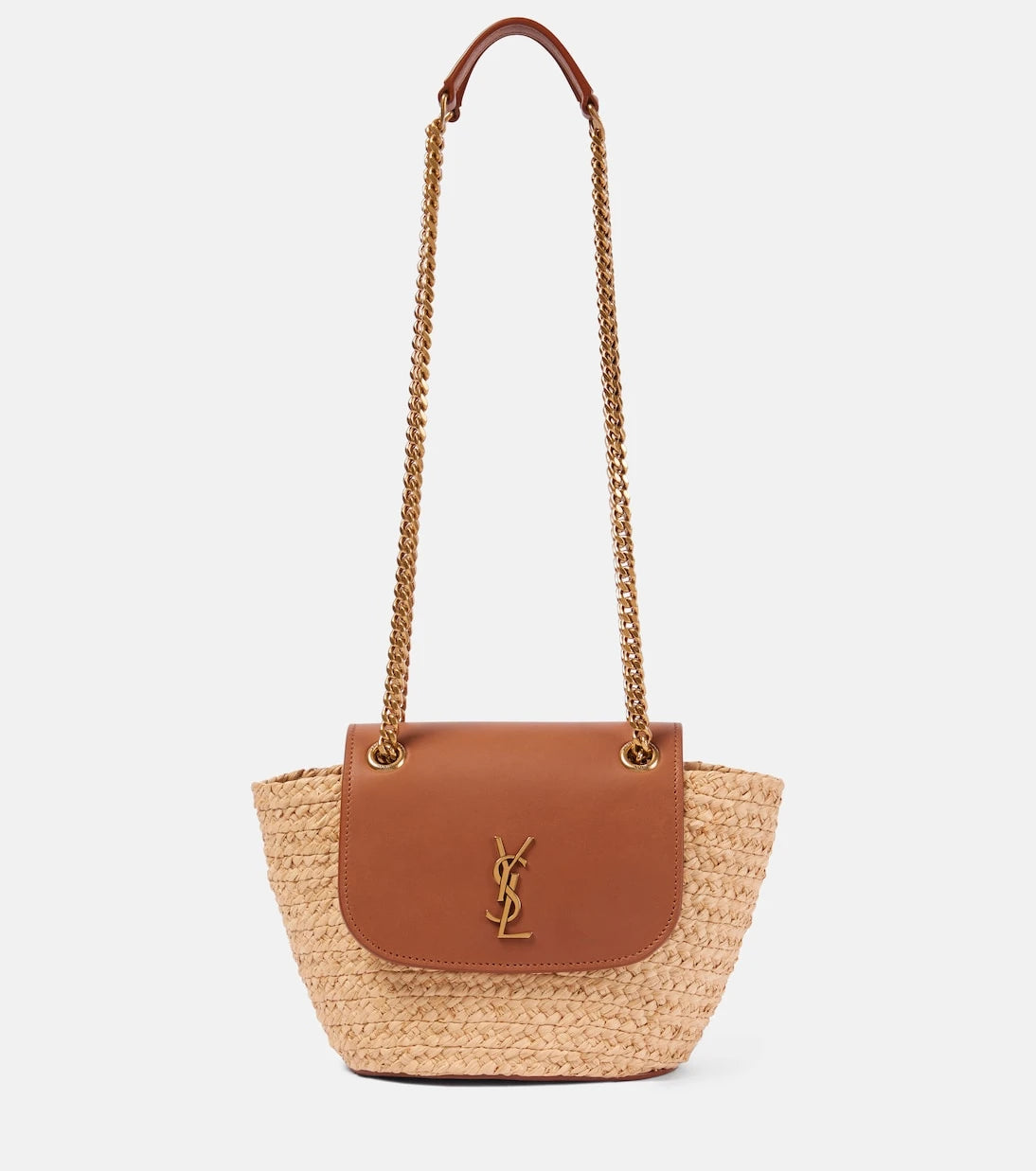 Saint Laurent - Manon Mini raffia and leather shoulder bag
