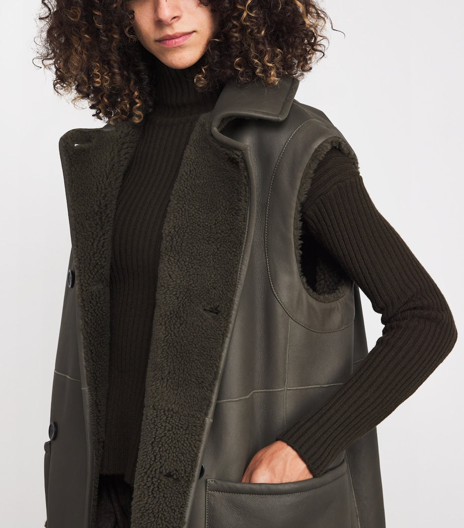 Max Mara Green Reversible Leather-Shearling Gilet