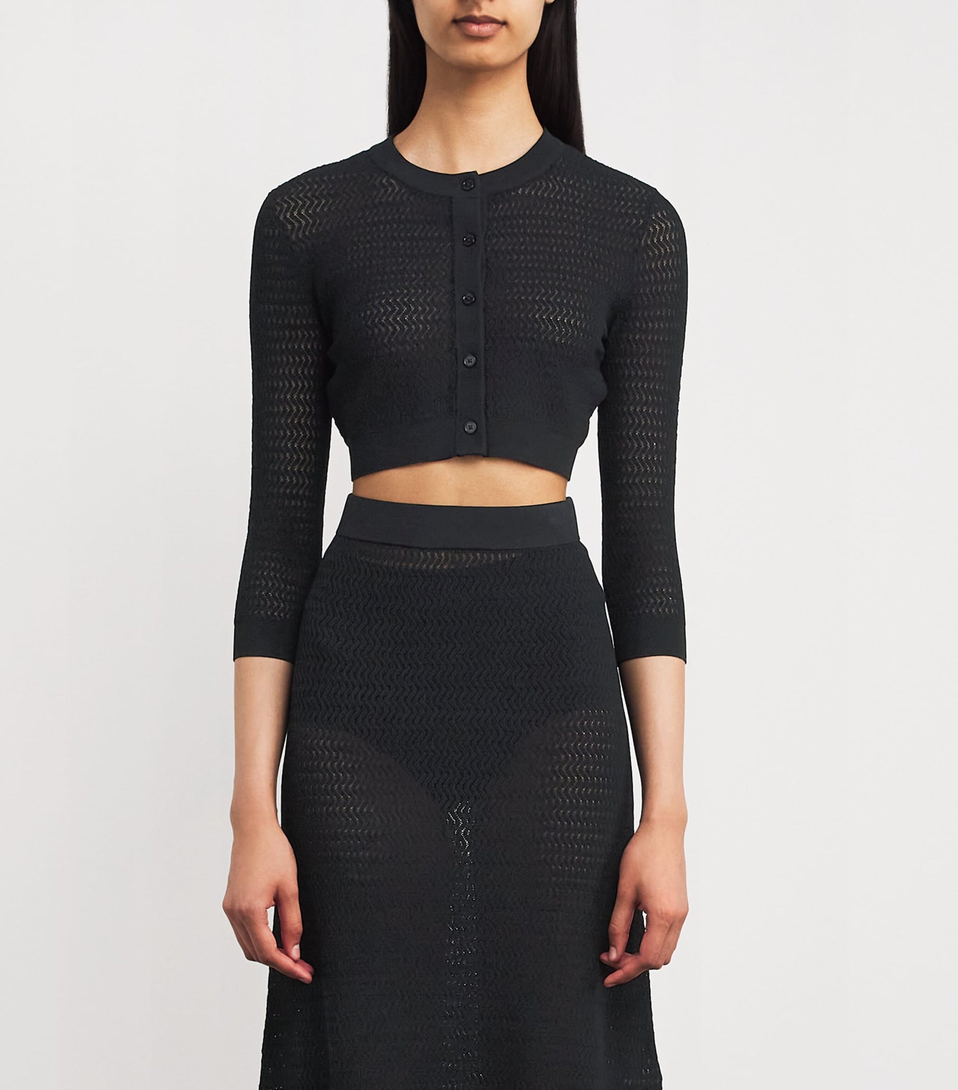 Victoria Beckham Black Cropped Round-Neck Cardigan