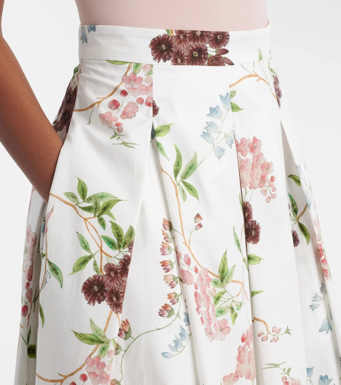 Erdem - Floral pleated cotton poplin midi skirt