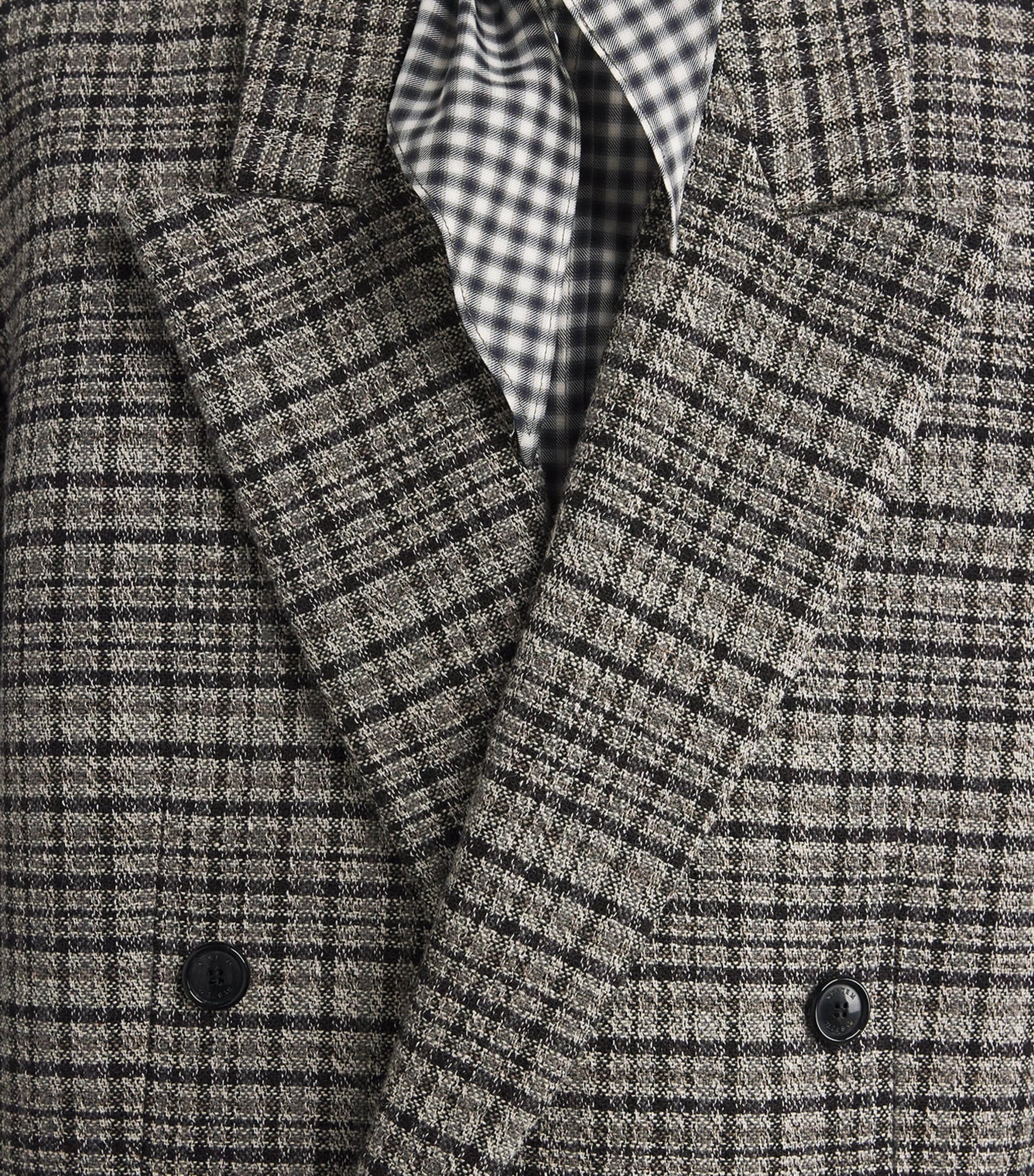System Grey Oversized Check Double-Breasted Blazer