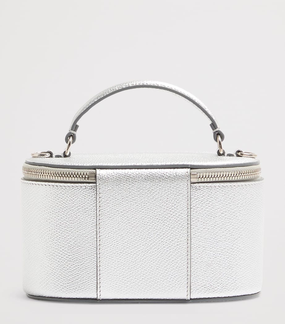 Metallic Mini Leather Vanity Case Top-Handle Bag