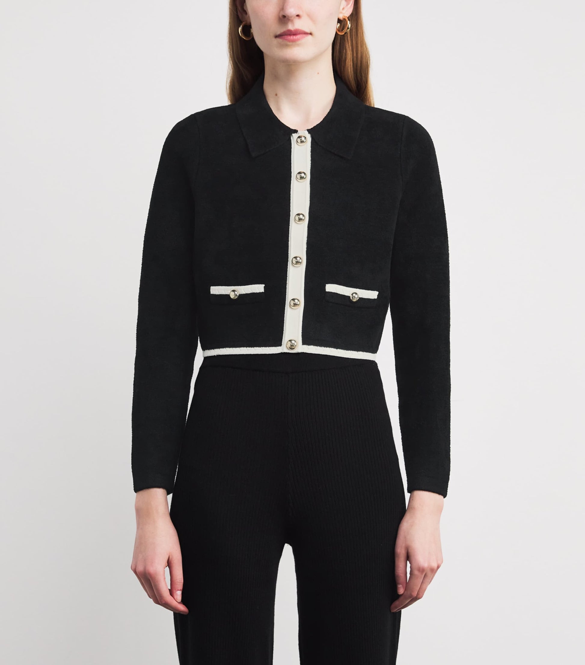 Velvet Two-Tone Cardigan BLACK