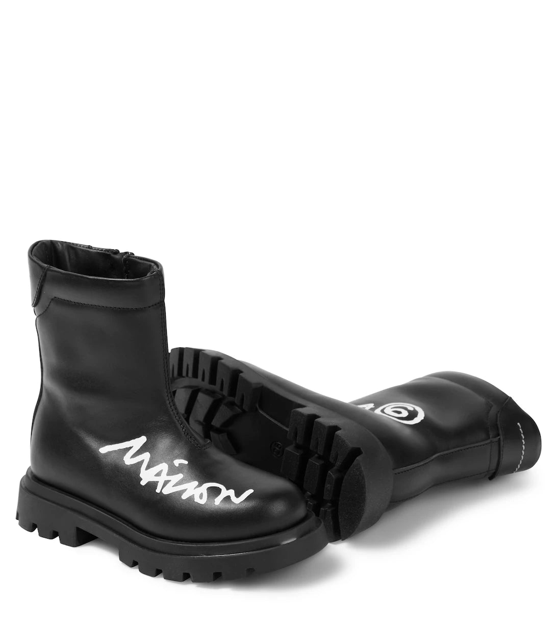 MM6 Maison Margiela Kids - حذاء جلد برقبة طويلة بشعار العلامة