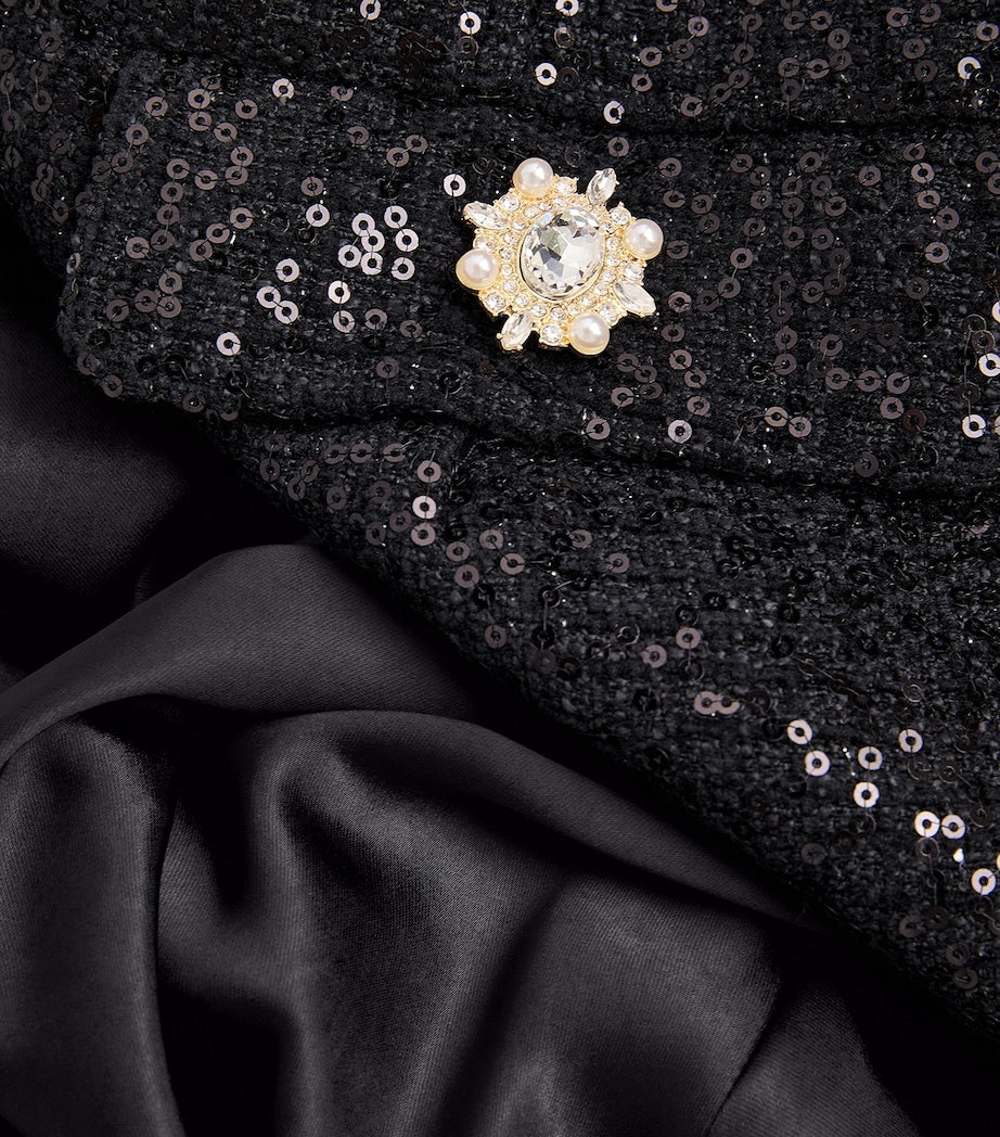 Self-Portrait Black Satin Sequin-Embellished Maxi Dress