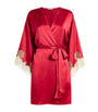 Gilda & Pearl Red Silk Lace-Trim Short Robe