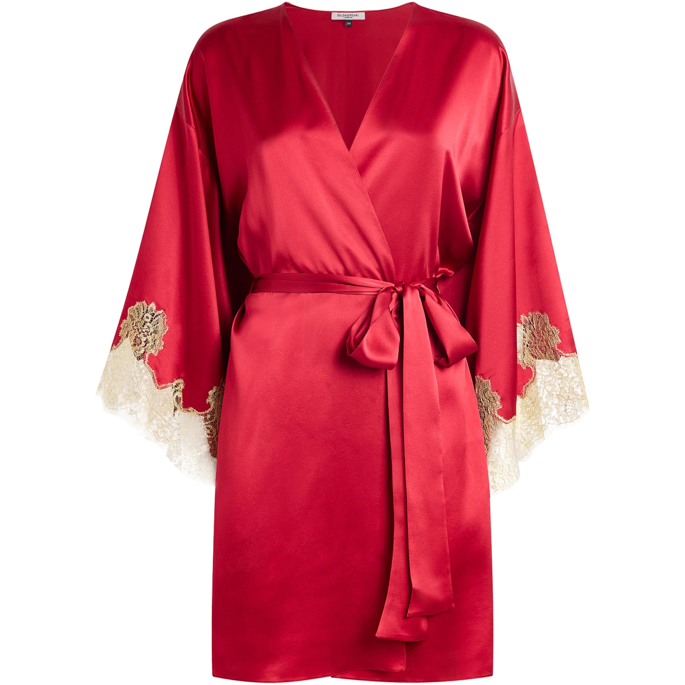 Gilda & Pearl Red Silk Lace-Trim Short Robe