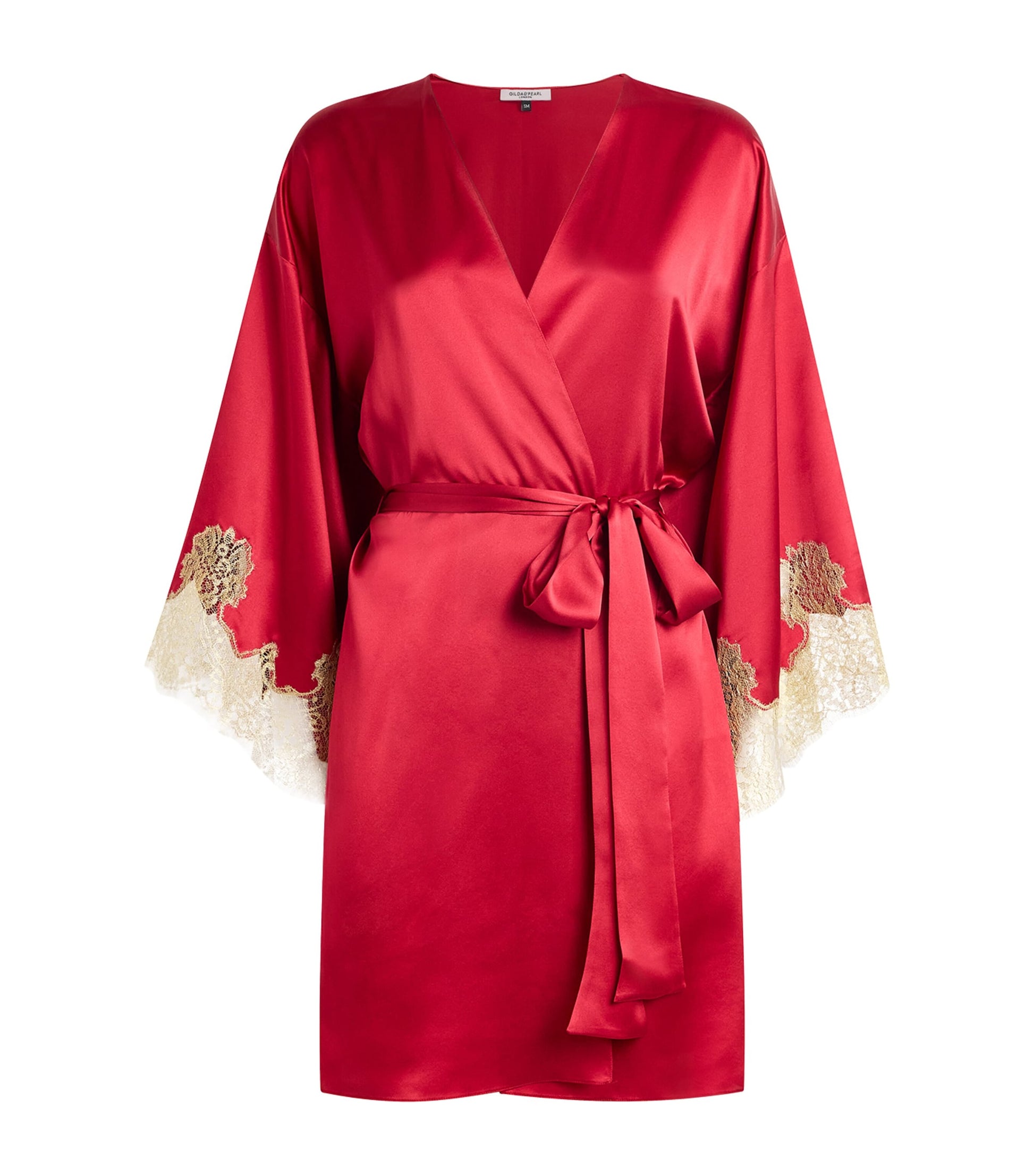 Gilda & Pearl Red Silk Lace-Trim Short Robe