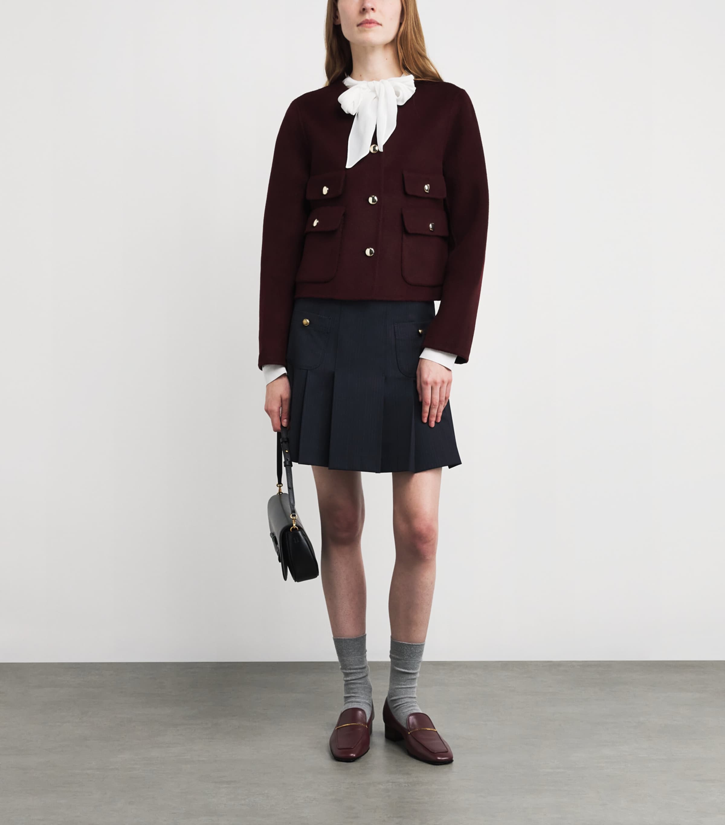 Maje Red Wool-Blend Reversible Bomber Jacket