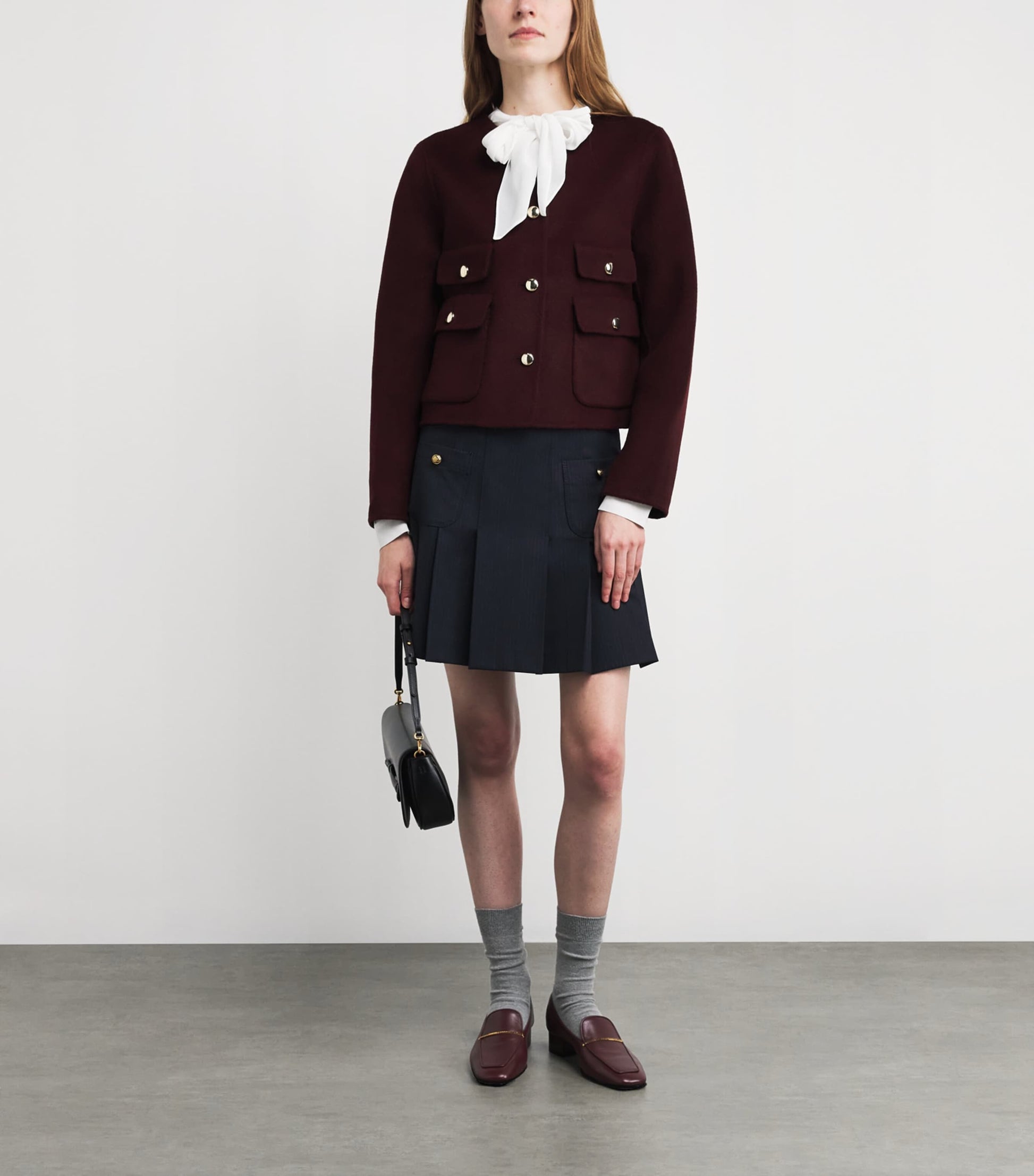 Maje Red Wool-Blend Reversible Bomber Jacket