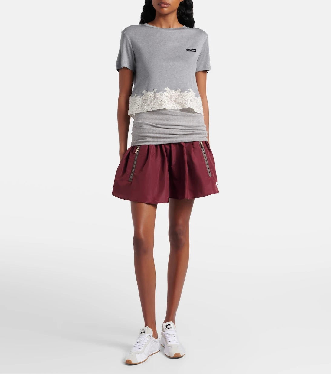 Miu Miu - Lace-trimmed silk jersey crop top
