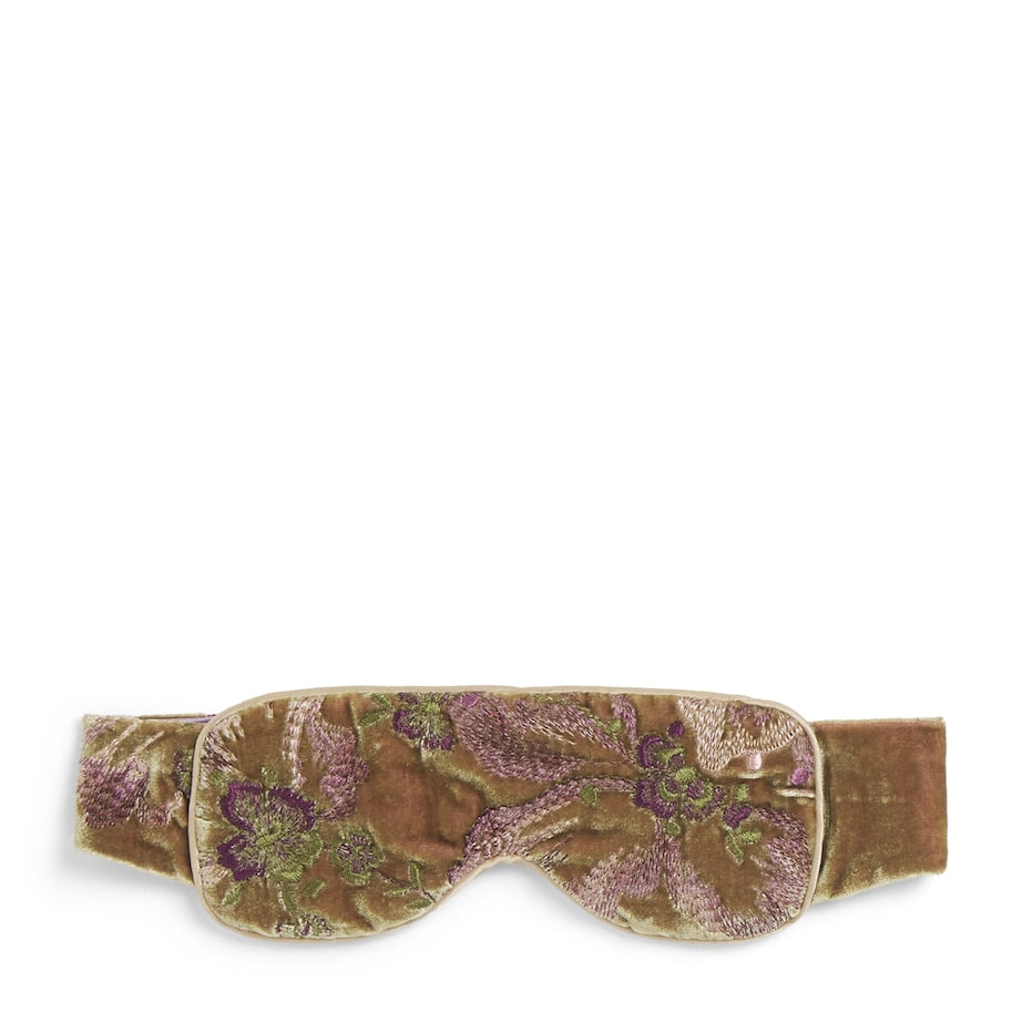Brown Velvet Embroidered Floral Eye Mask