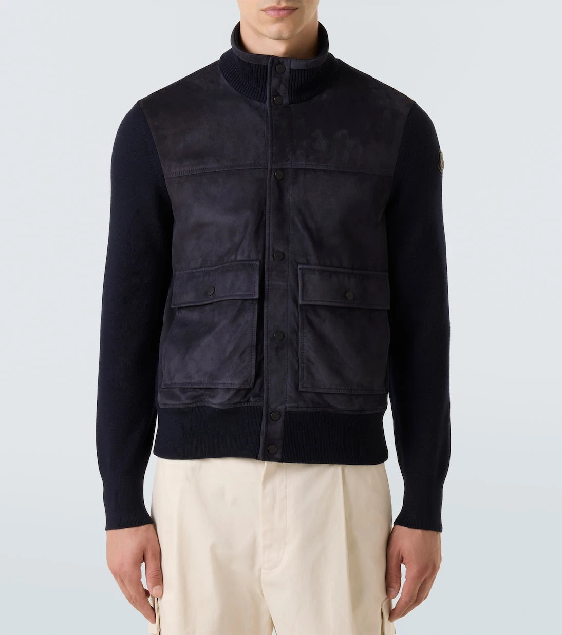 Moncler - Paneled suede and wool jacket