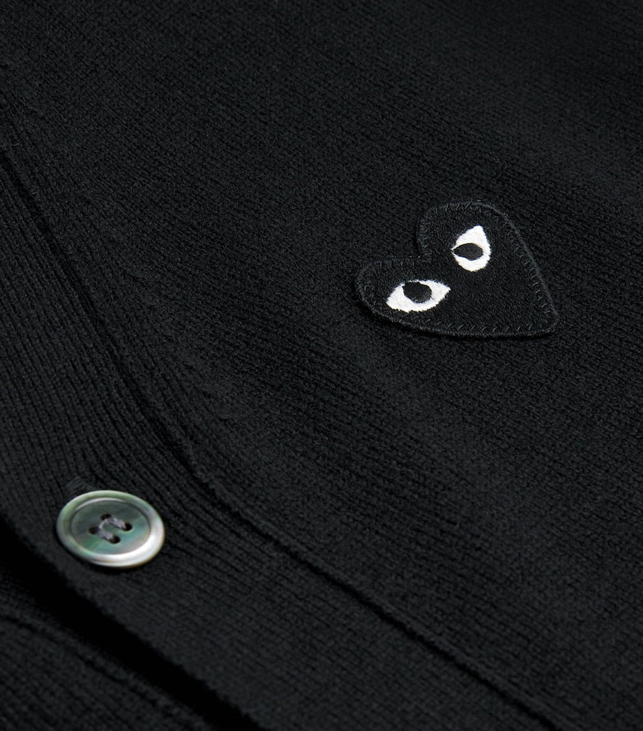Comme Des Garçons Play Black Wool Heart Cardigan