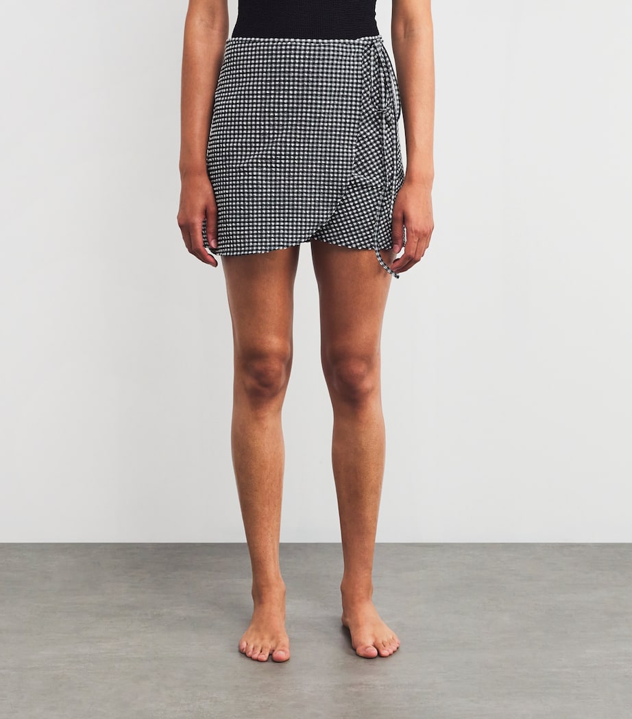 Hunza G Black Seersucker Gingham Mini Sarong