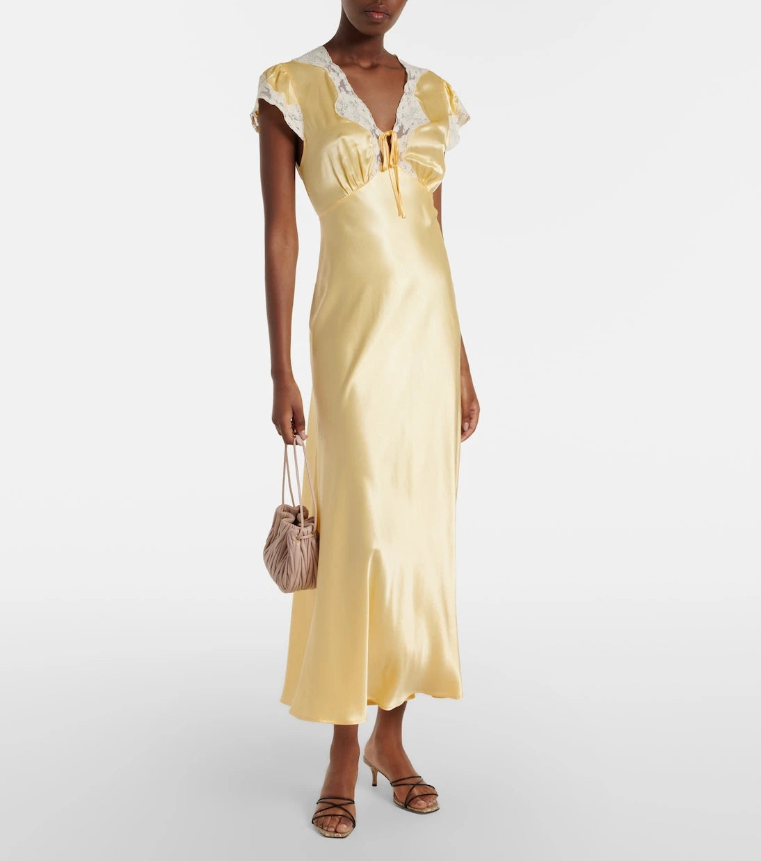 Rixo - Lace-trimmed satin midi dress