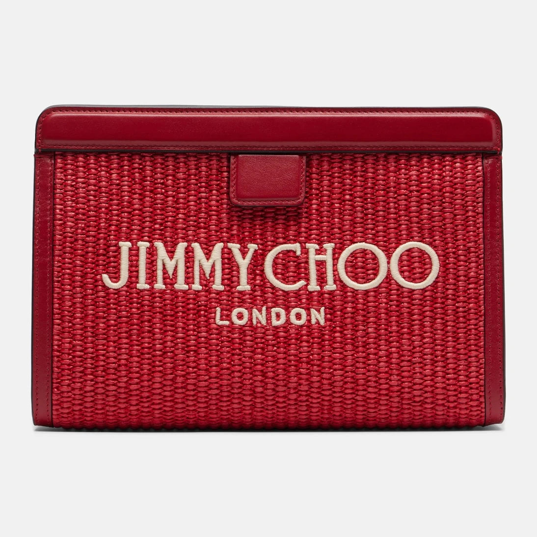 Jimmy Choo - Avenue Small leather-trimmed raffia pouch