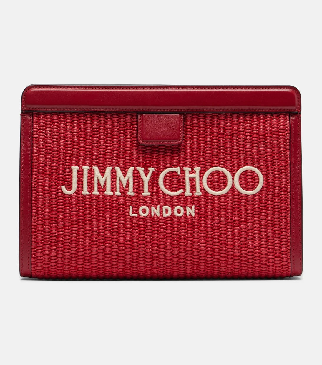 Jimmy Choo - Avenue Small leather-trimmed raffia pouch