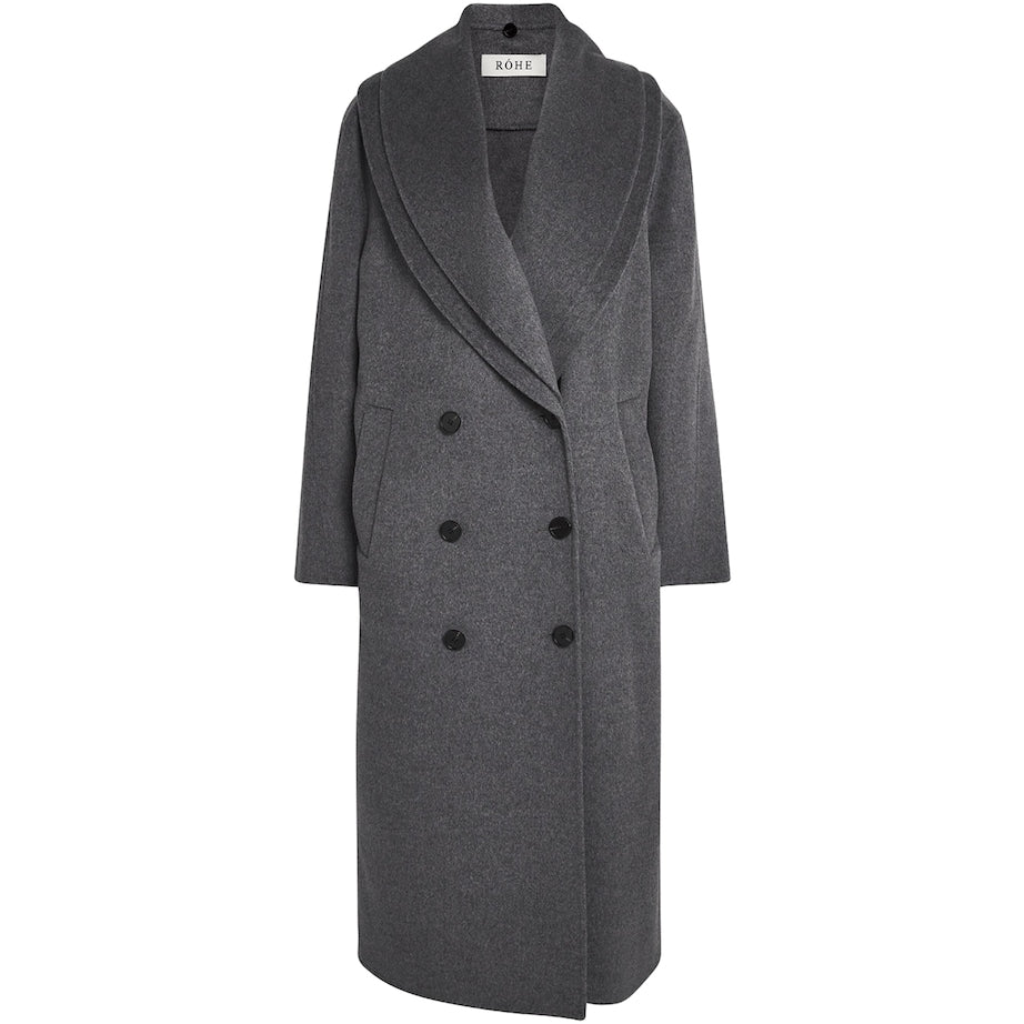 Róhe Grey Wool Double-Layered Scarf Coat