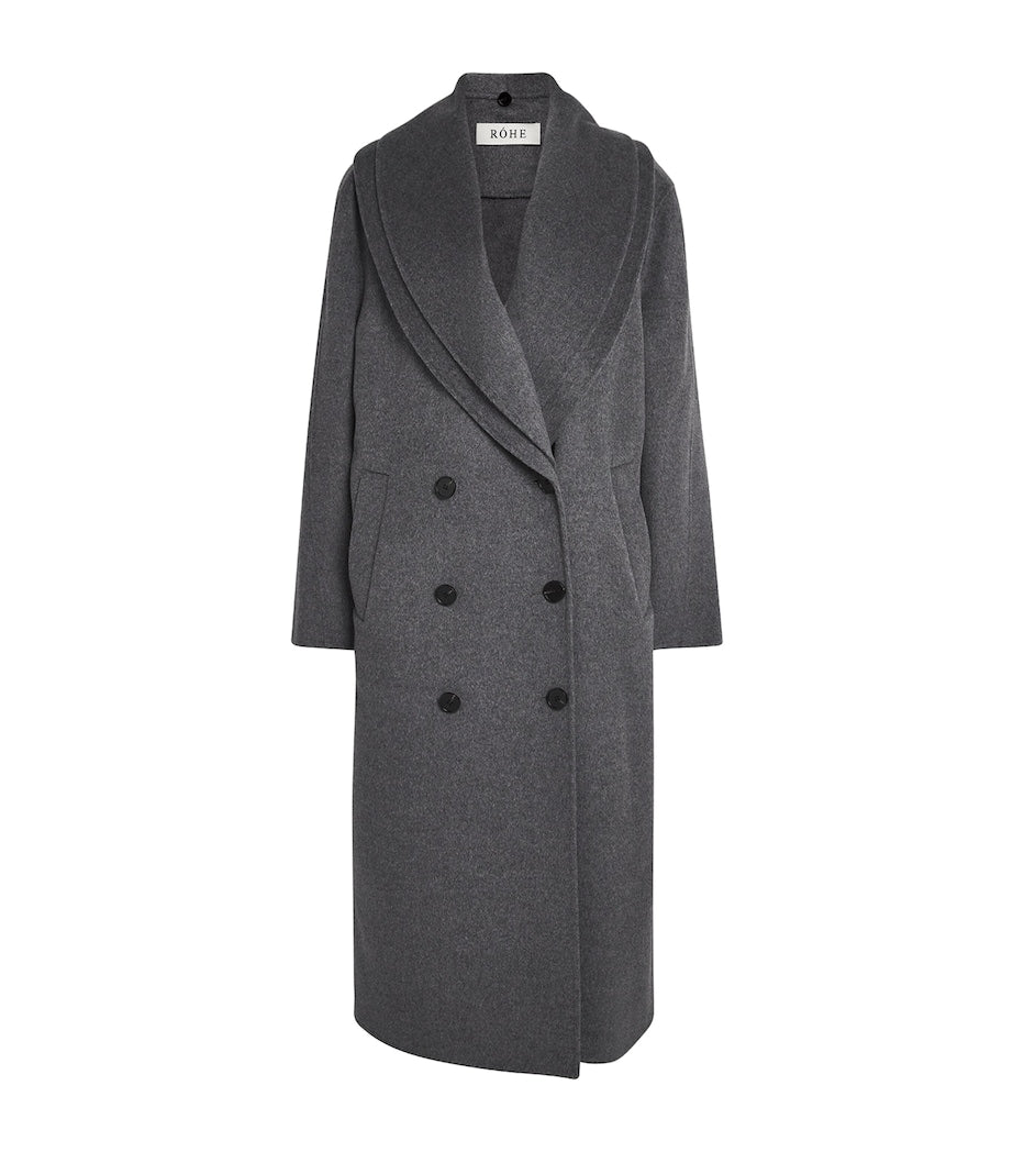 Róhe Grey Wool Double-Layered Scarf Coat