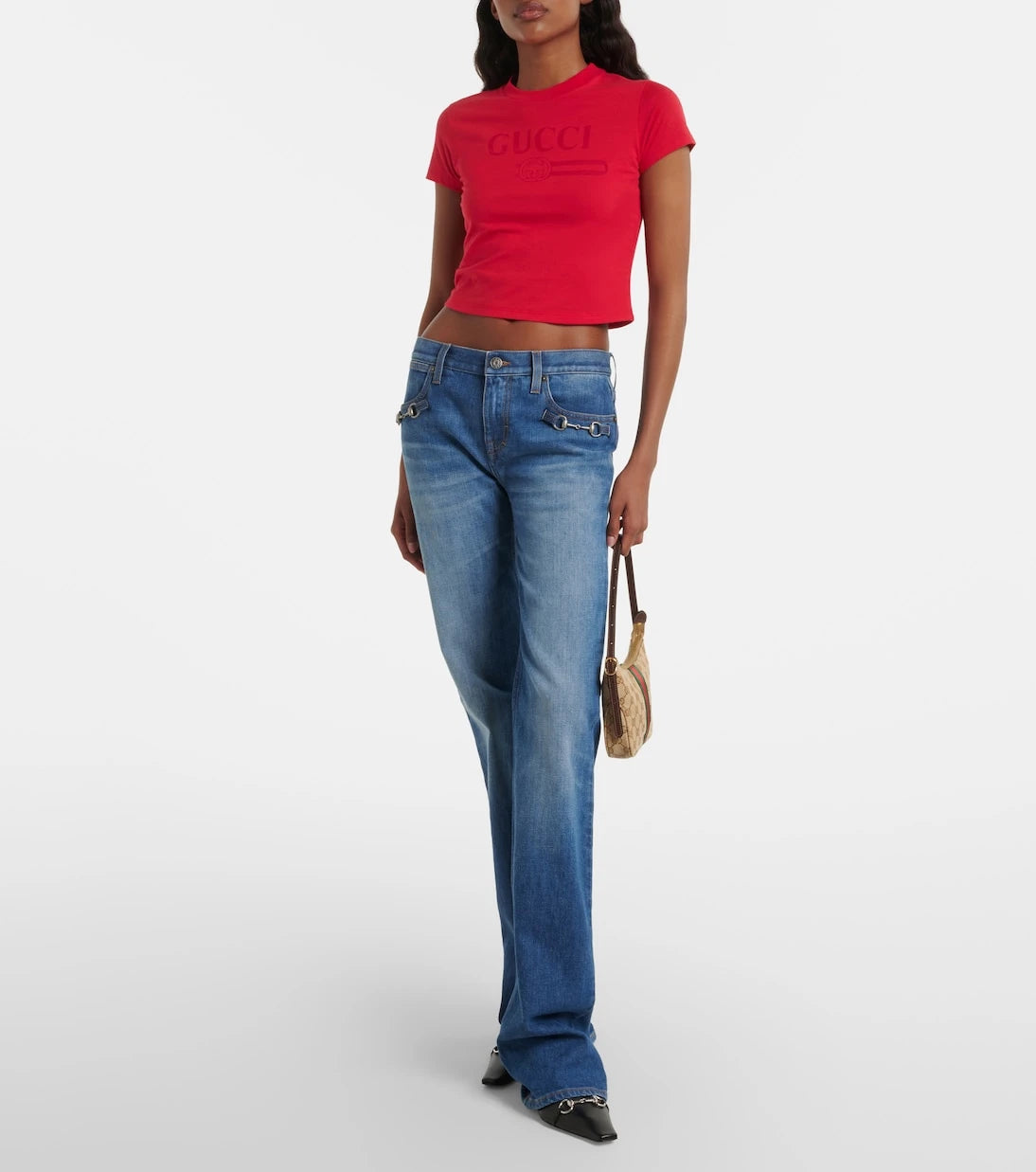 Gucci - Logo cropped cotton-blend jersey T-shirt
