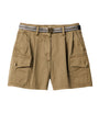 Green Cotton Belted Cargo Shorts