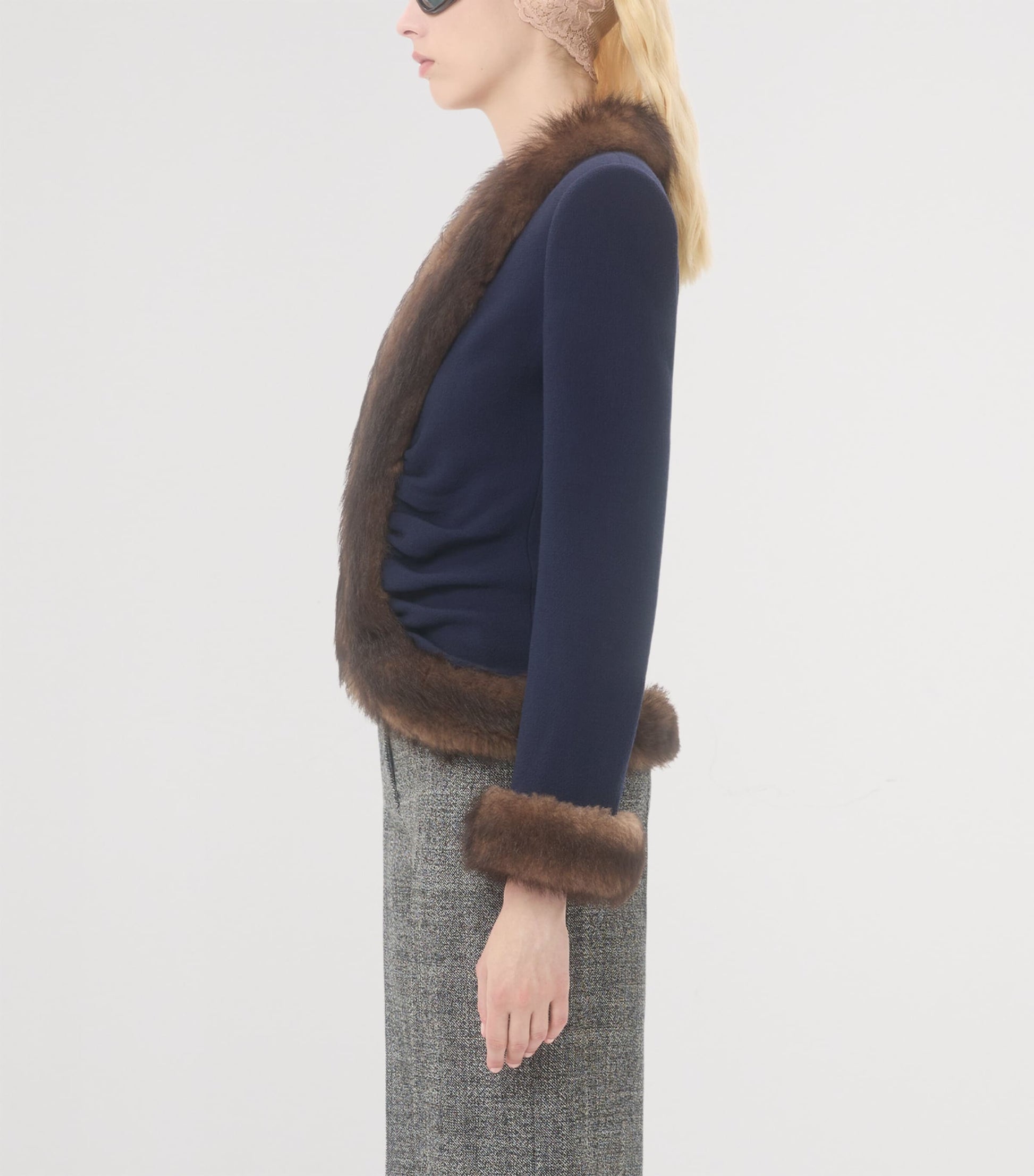 Valentino Blue Faux Fur-Trim Blazer