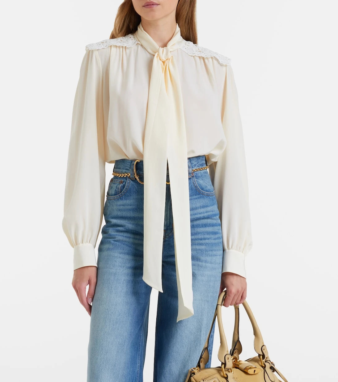 Chloé - Lace-trimmed silk crêpe de chine blouse