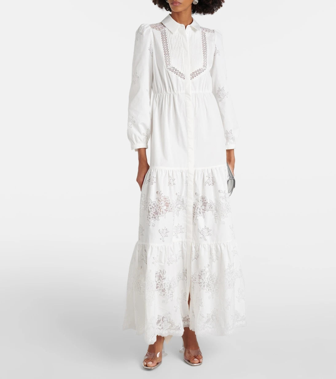 Self-Portrait - Lace-trimmed cotton maxi dress