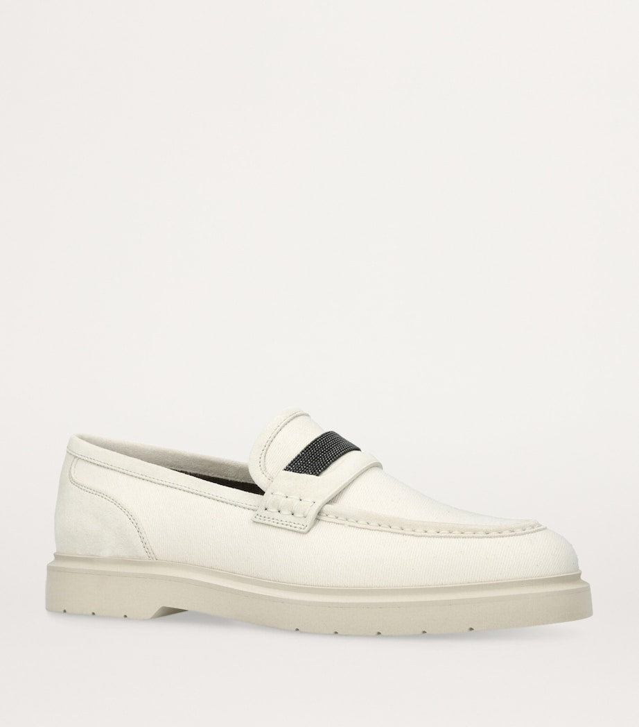 Brunello Cucinelli Beige Leather Monili Penny Loafers