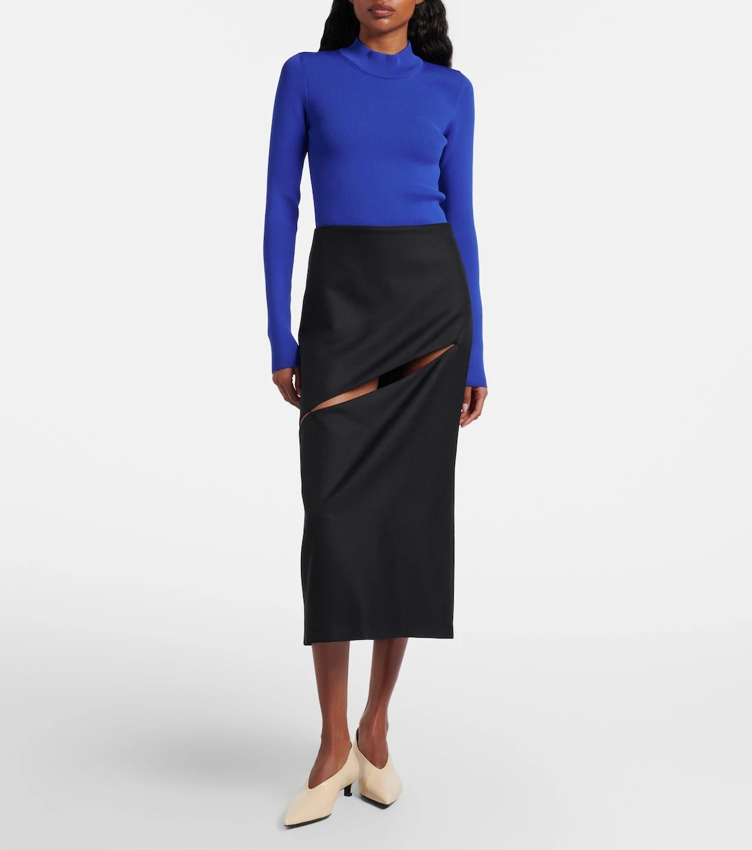 Jil Sander - Cutout wool and mohair midi skirt