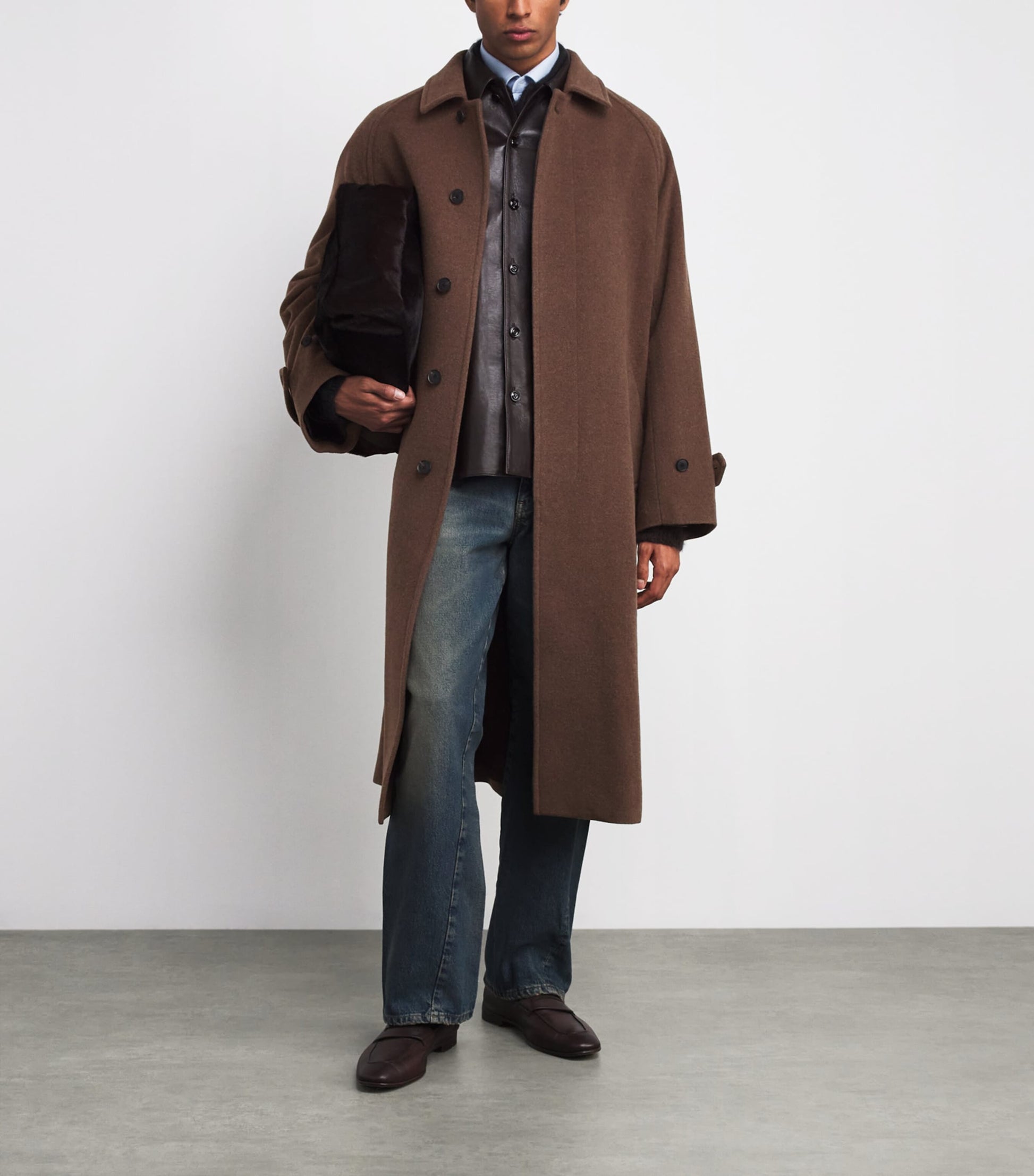 Auralee Brown Wool Mosser Soutien Collar Overcoat