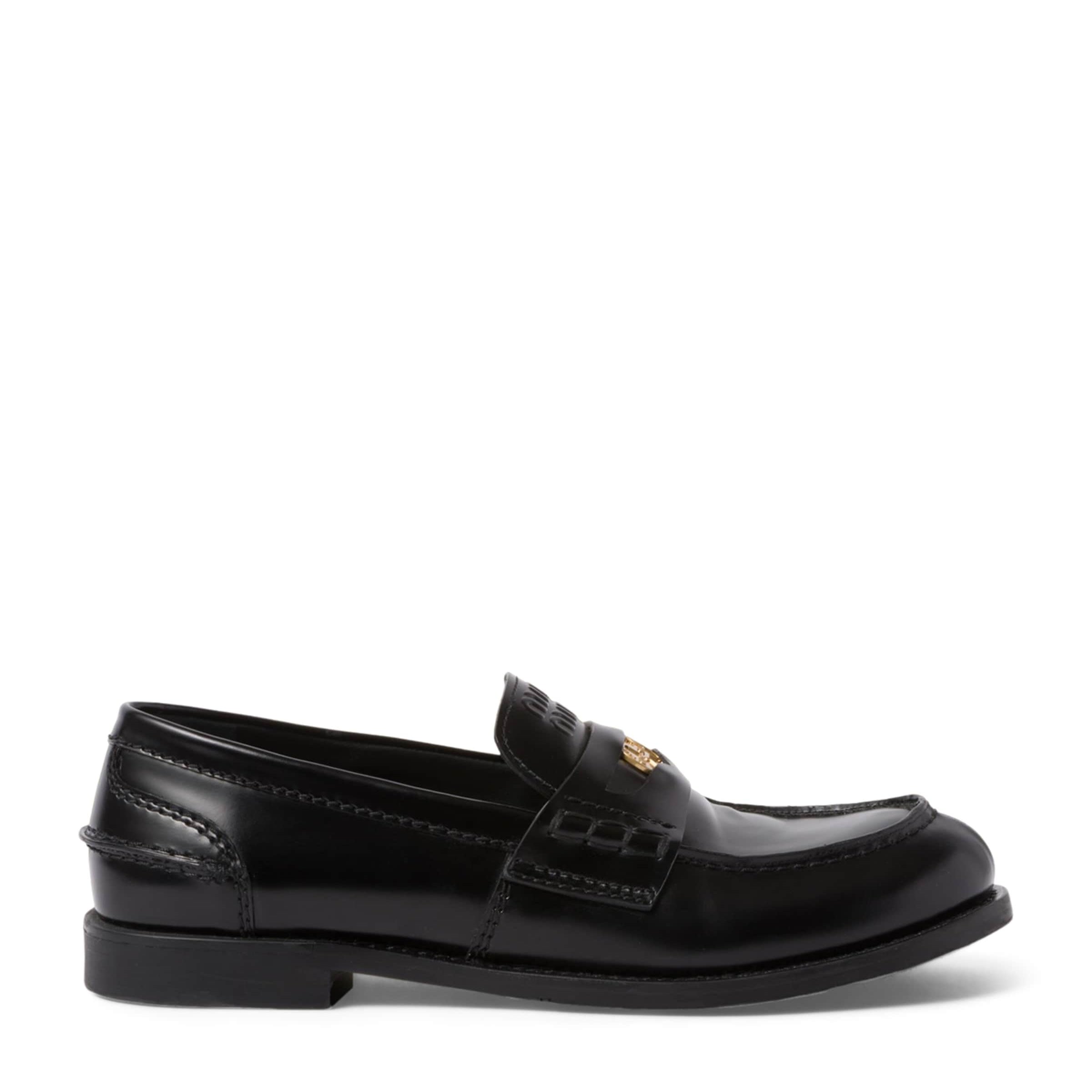 Black Brushed-Leather Embossed Loafers