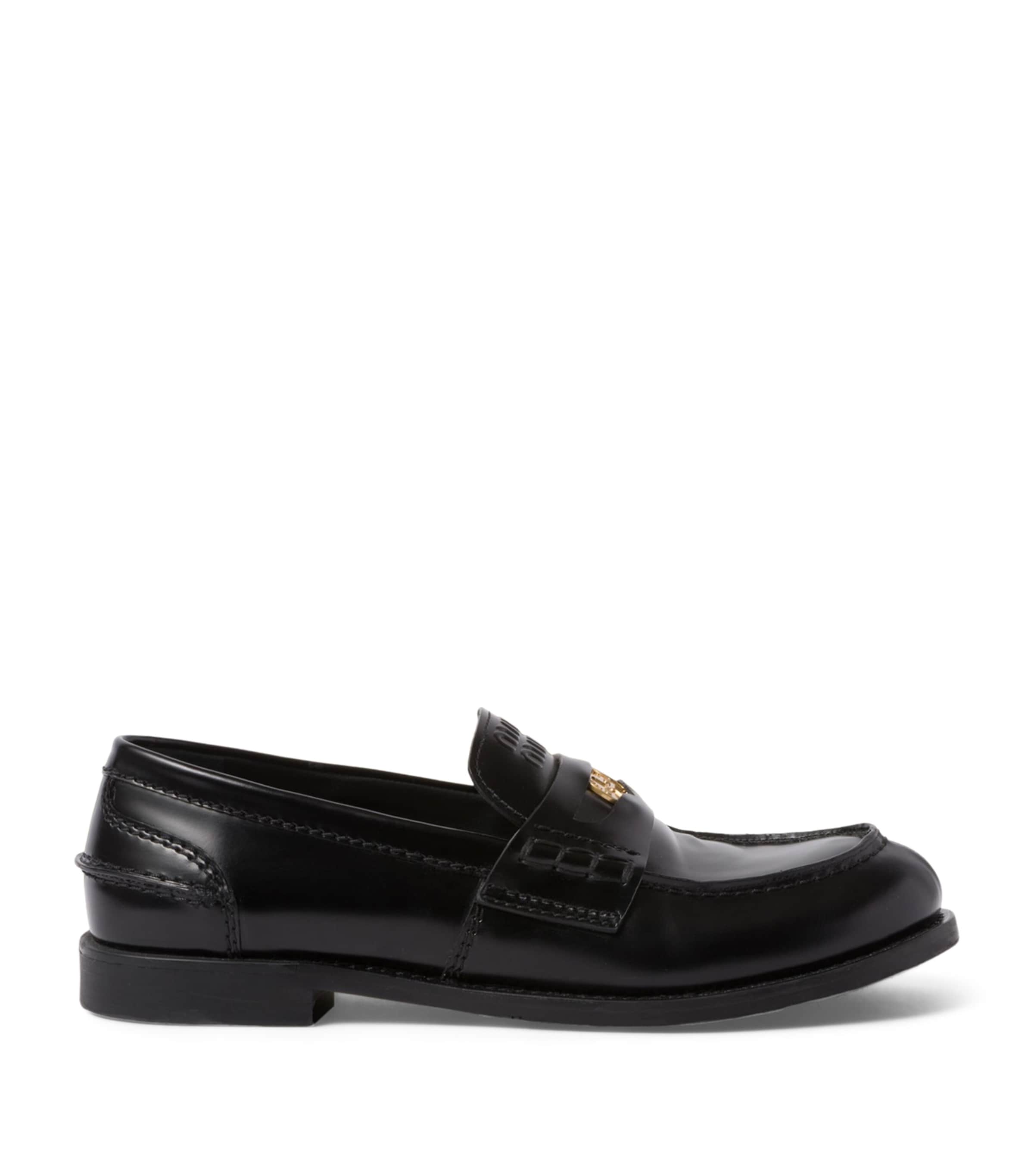 Black Brushed-Leather Embossed Loafers