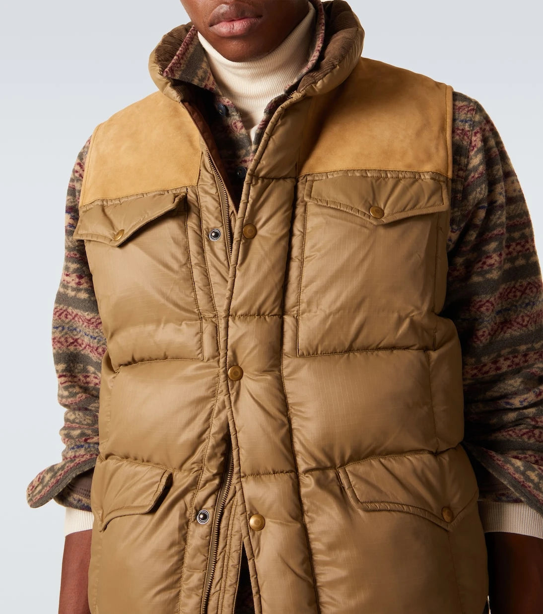 RRL - Leather-trimmed ripstop puffer vest