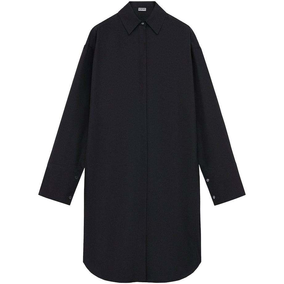 Silk Anagram-Detail Shirt Dress BLACK