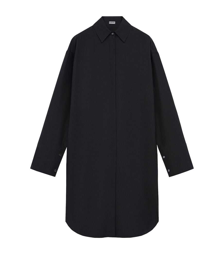 LOEWE Black Silk Anagram-Detail Shirt Dress