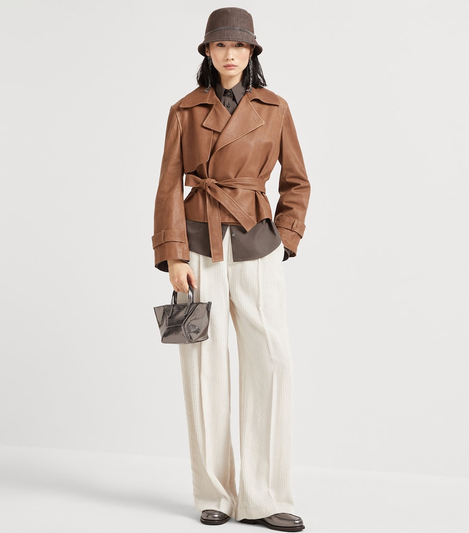 Brunello Cucinelli White Corduroy Wide-Leg Track Trousers