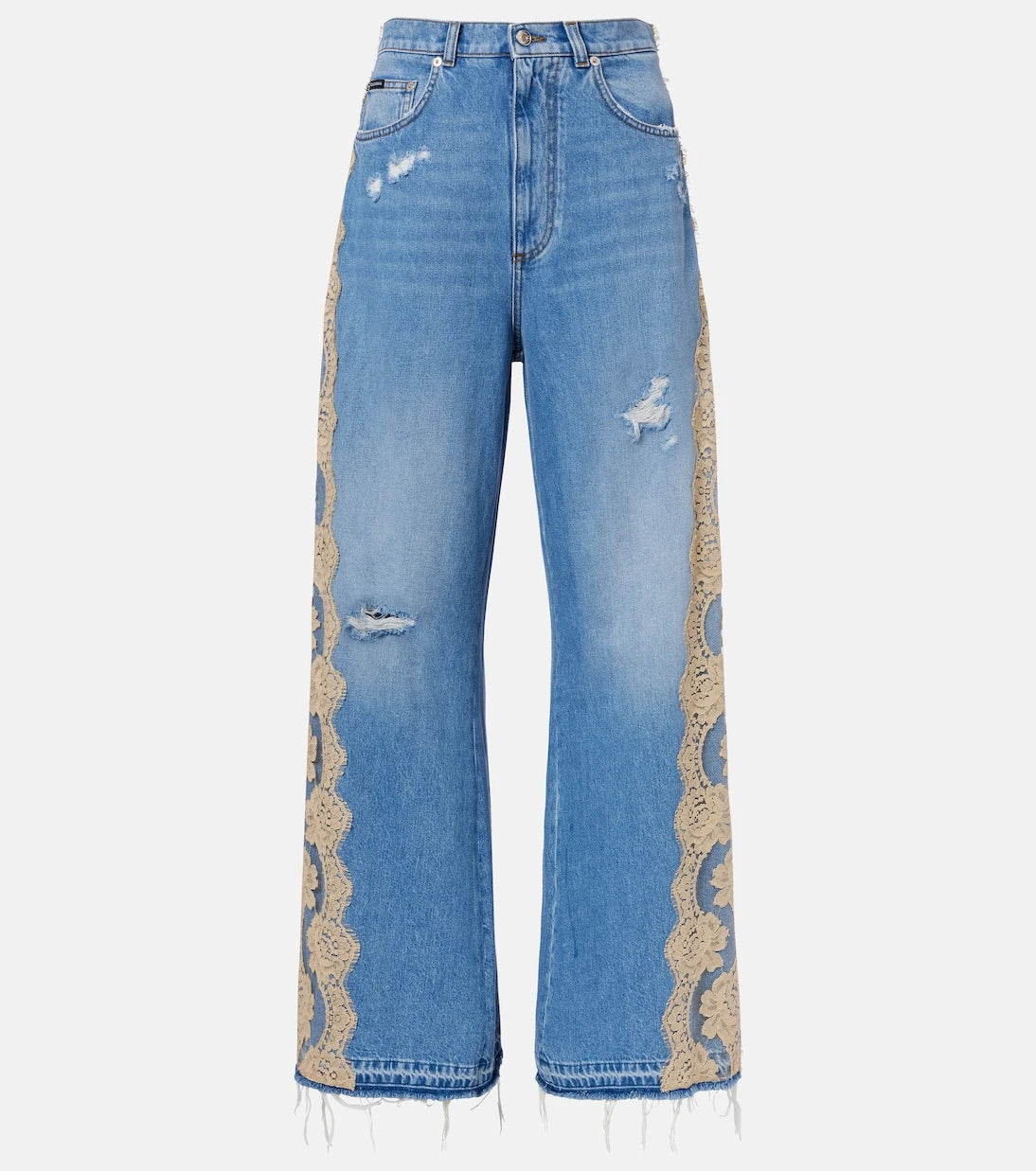Dolce&Gabbana - Lace-trimmed wide-leg jeans
