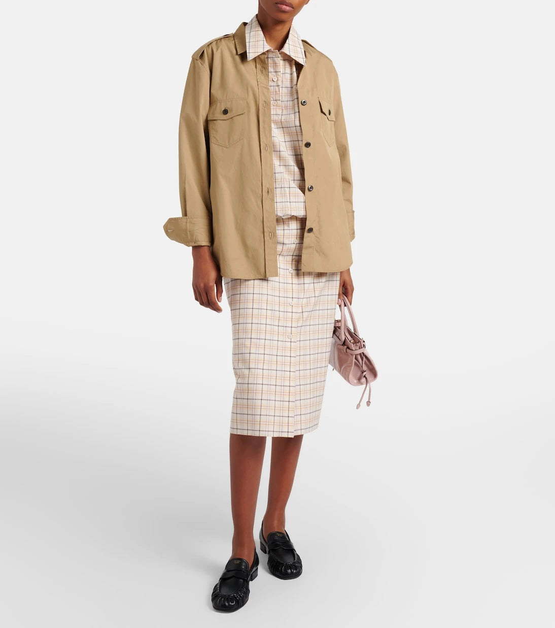 Prada - Checked cotton poplin pencil skirt