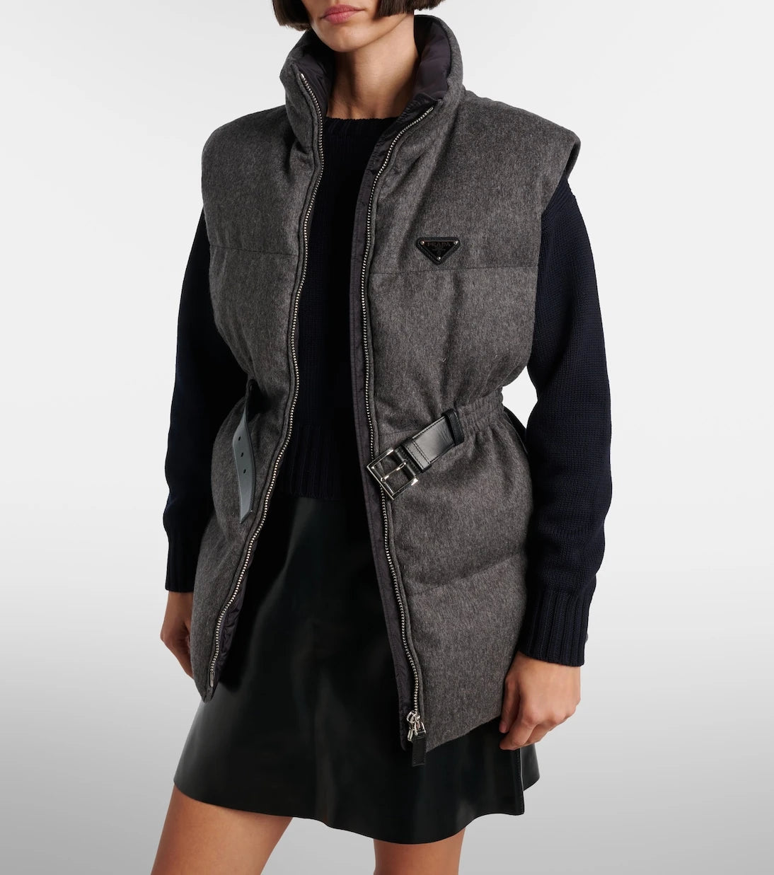 Prada - Belted virgin wool down vest