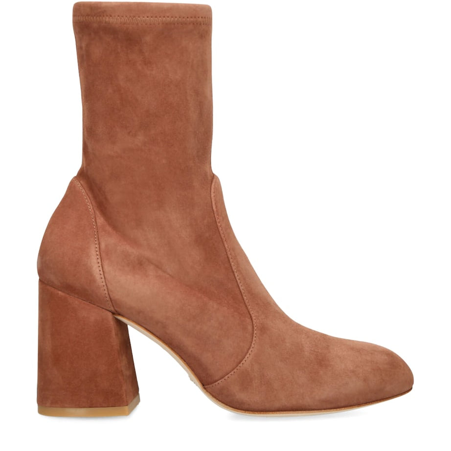 Stuart Weitzman Brown Stretch-Suede Flareblock Ankle Boots 85