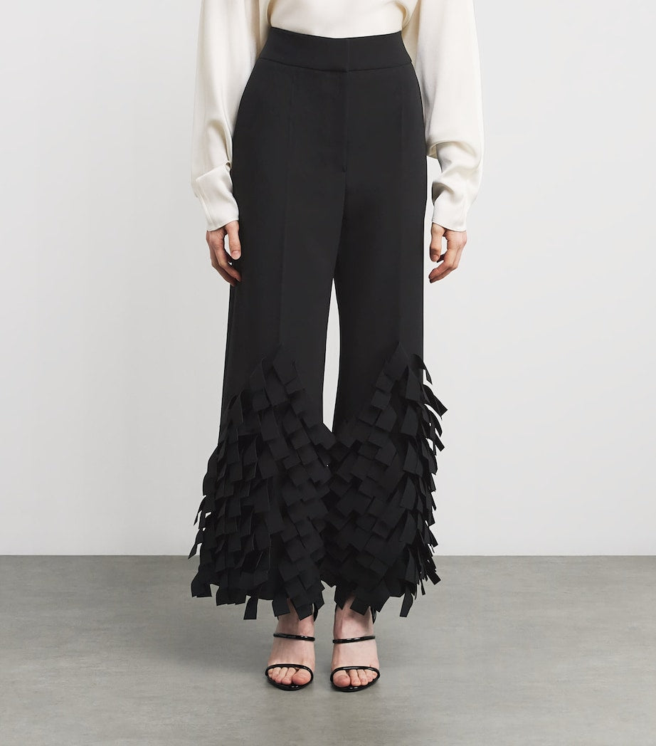 A.W.A.K.E. Mode Black Virgin Wool Fringe Wide-Leg Trousers