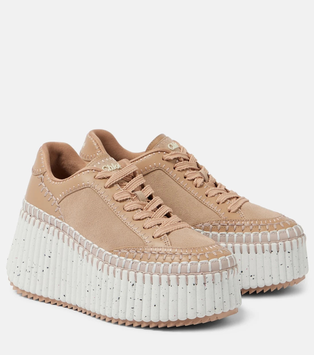 Chloé - Nama 80 suede and leather wedge sneakers