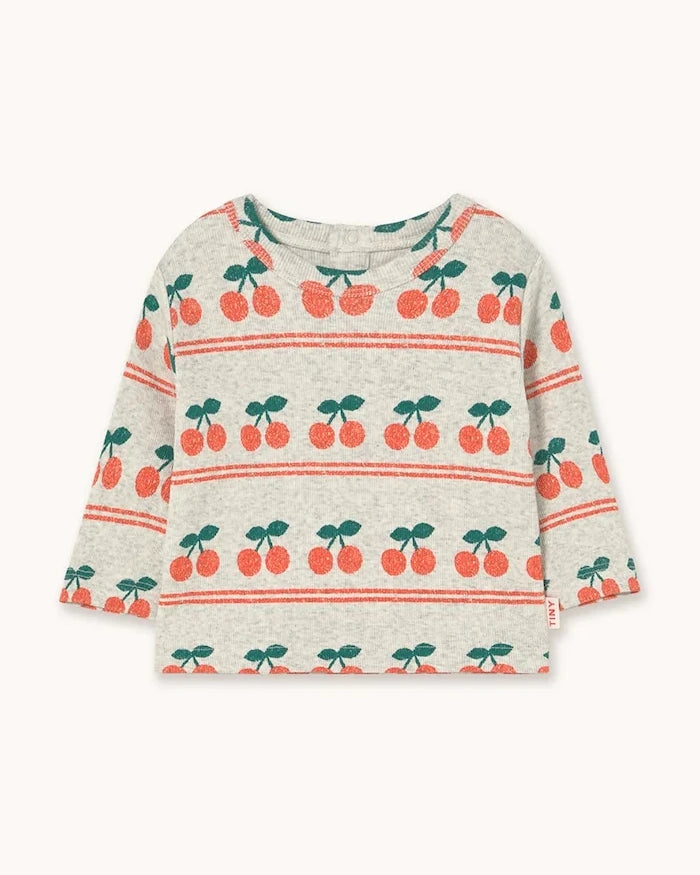 Бебешка памучна блуза с дълъг ръкав Tinycottons CHERRY PATTERN RIB BABY TEE