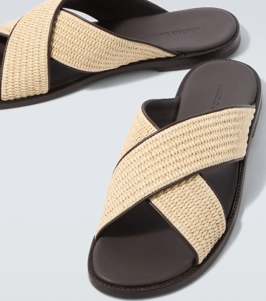 Manolo Blahnik - Otawi leather-trimmed raffia sandals