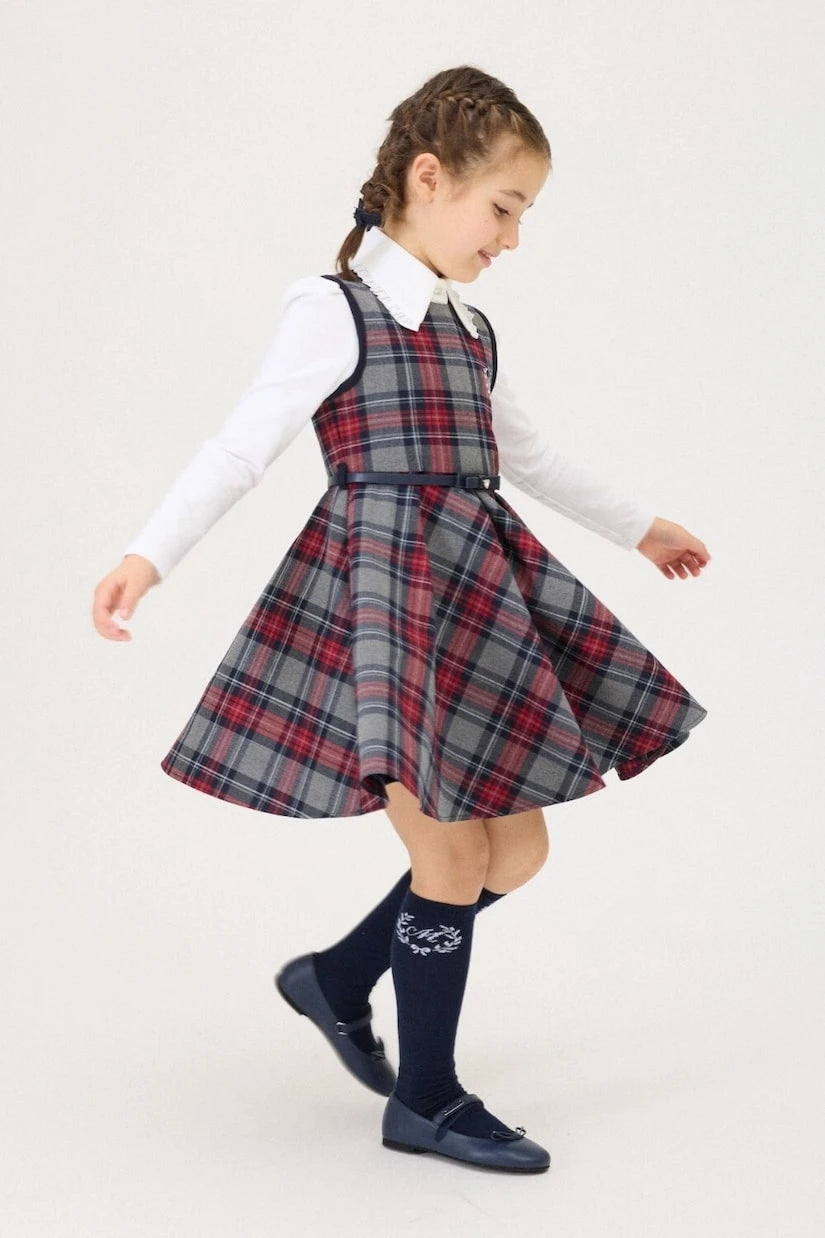 Monnalisa - Belted checked pleated dress