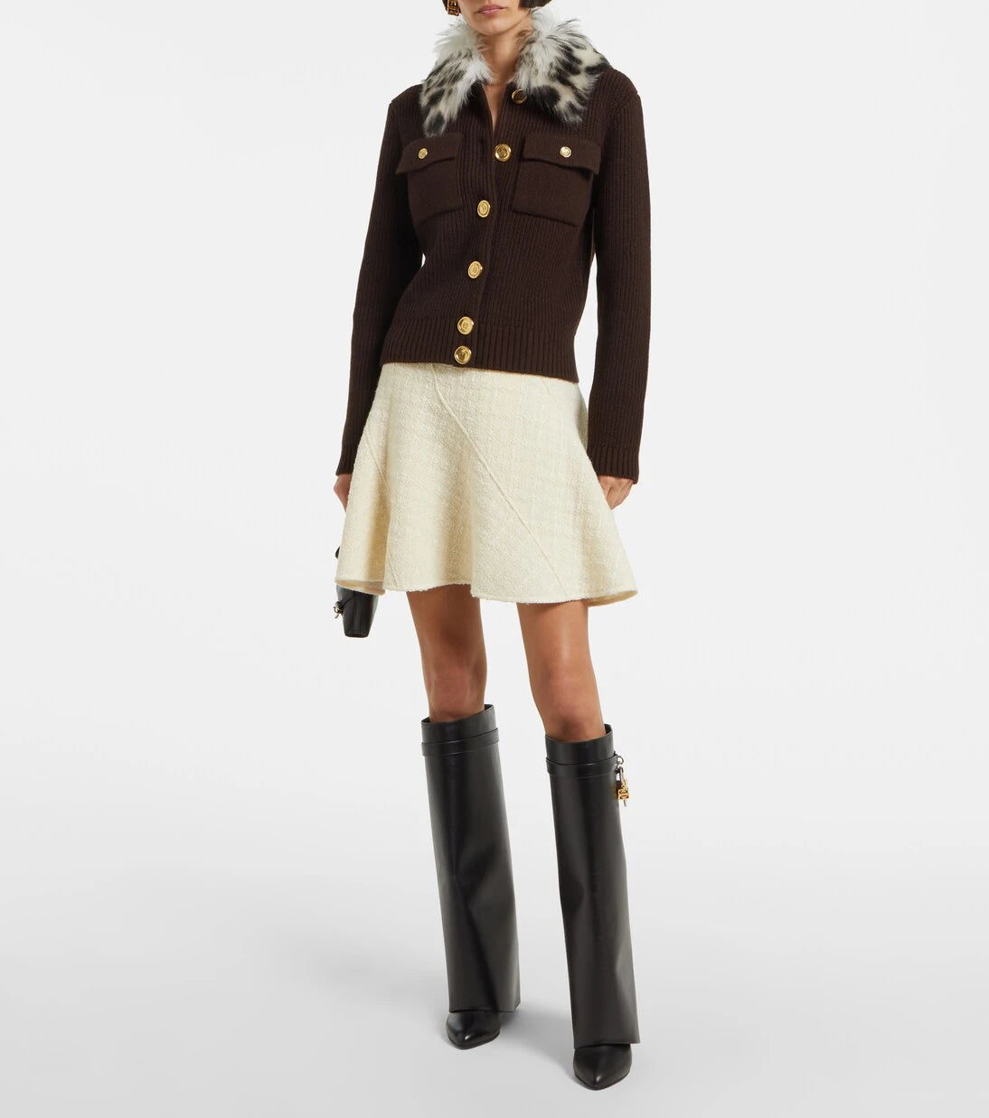 Givenchy - Shearling-trimmed wool and cashmere-blend cardigan